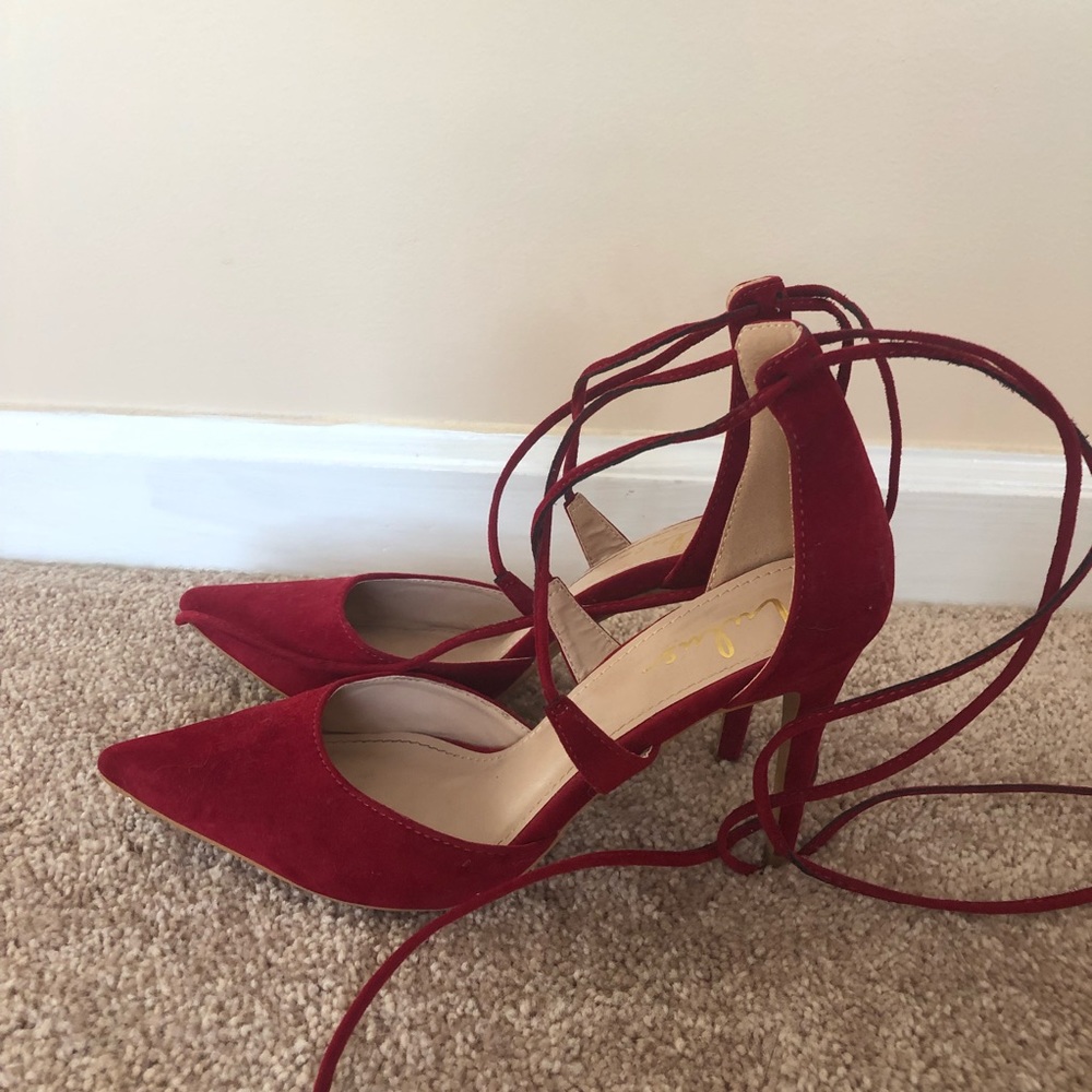 Lulu’s Maroon Lace Up Heels